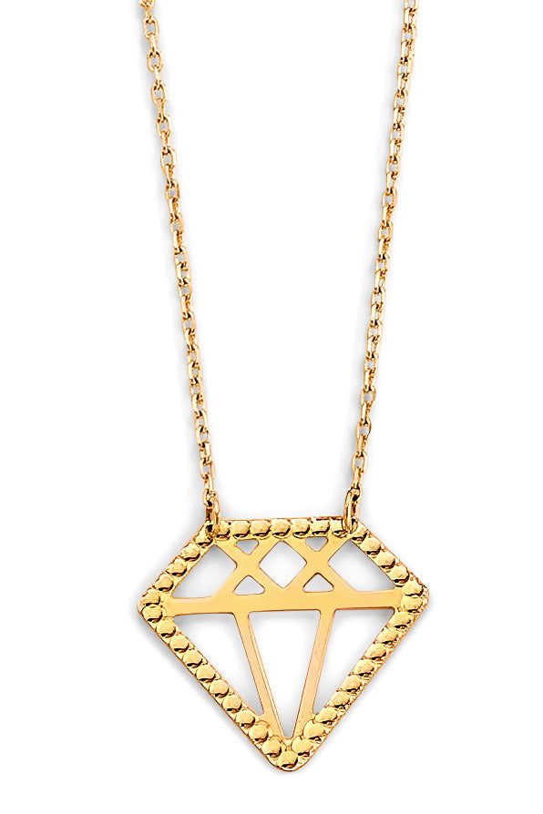 14K Yellow Gold Unisex Diamond-Shaped Pendant Necklace