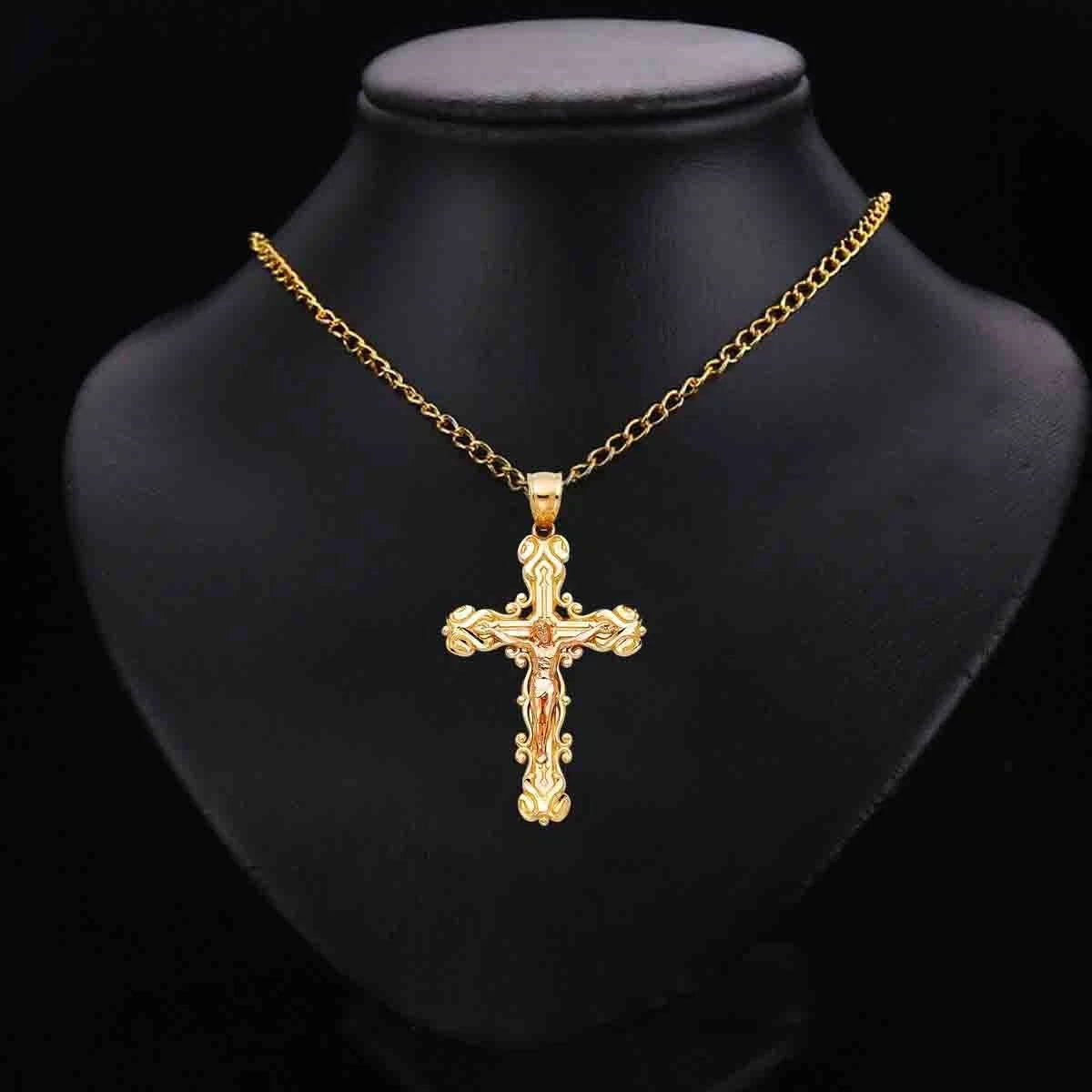 14K Two-Tone Gold Christian Crucifix Cross Pendant