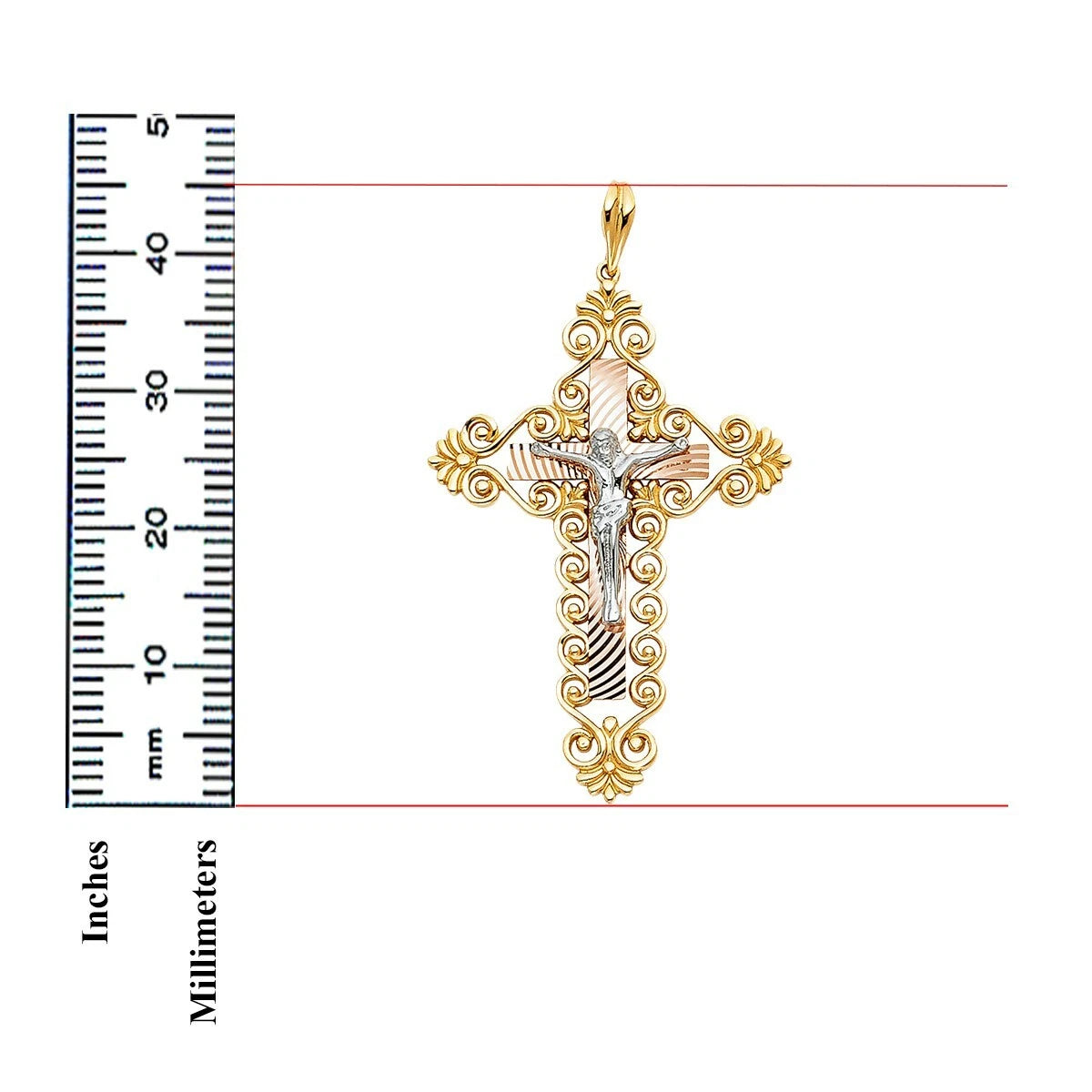 14K Tri-Color Gold Crucifix Pendant