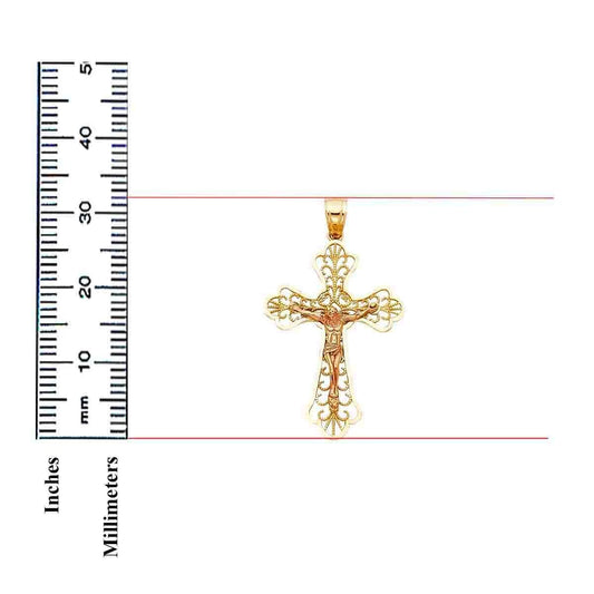 14K Gold Two-Tone Religious Catholic Crucifix Cross Charm Pendant