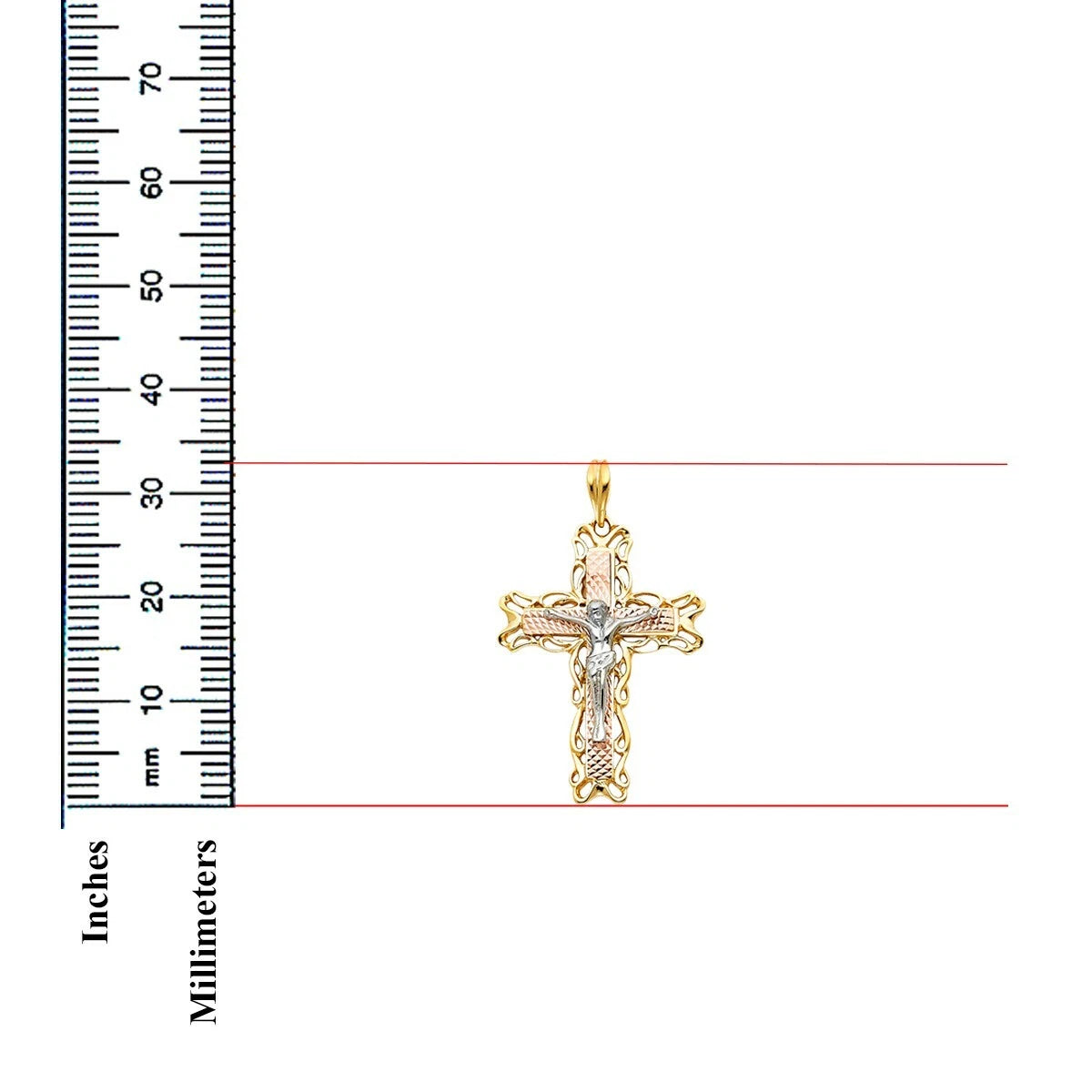 14K Tri-Color Gold Fancy Crucifix Pendant