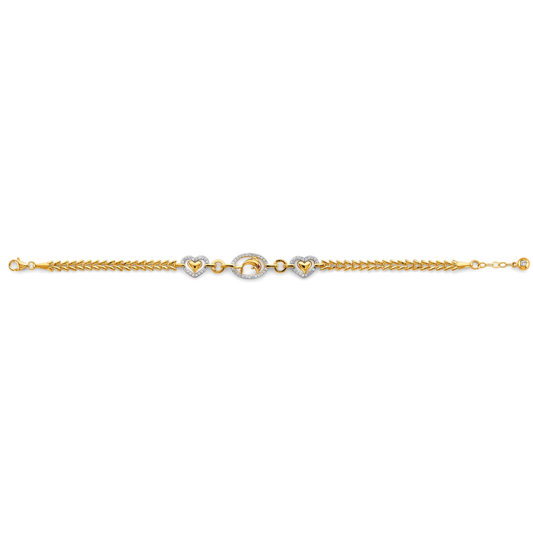 14K Yellow Gold CZ Heart & Dolphin Bracelet - Cute Animal Charm Jewelry for Women