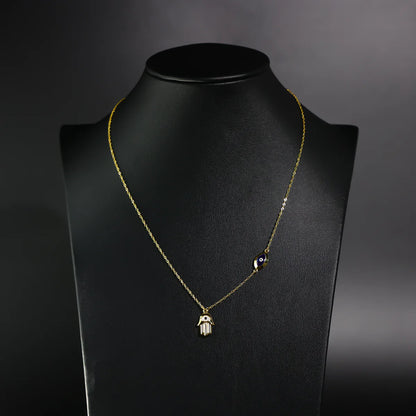 14K Yellow Gold Hamsa Hand & Evil Eye Protection Necklace