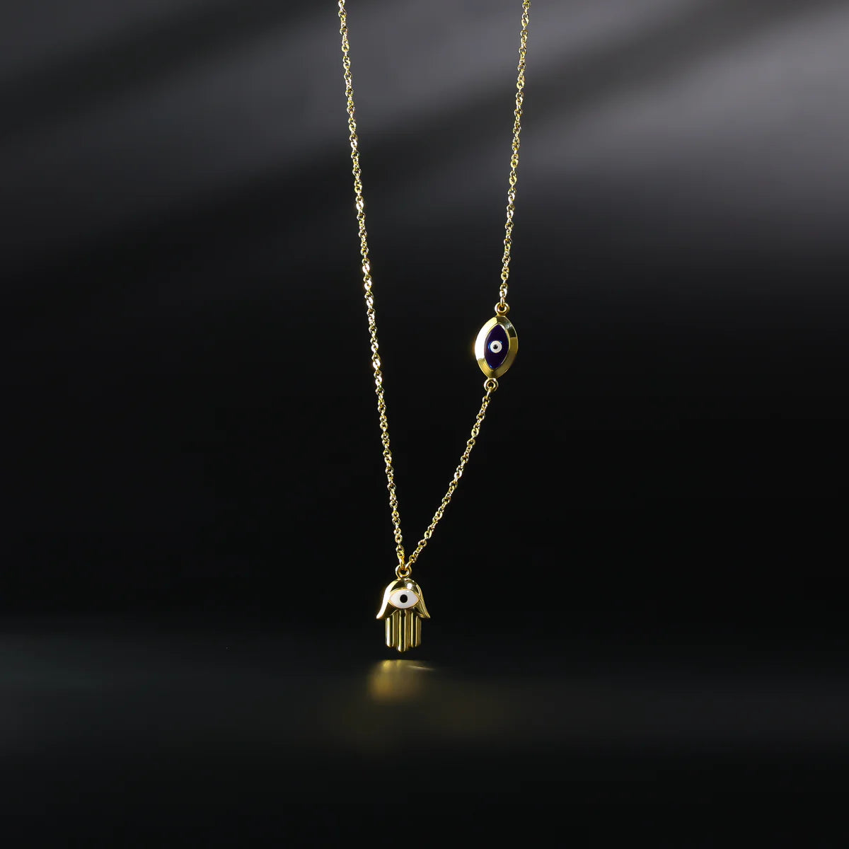 14K Yellow Gold Hamsa Hand & Evil Eye Protection Necklace