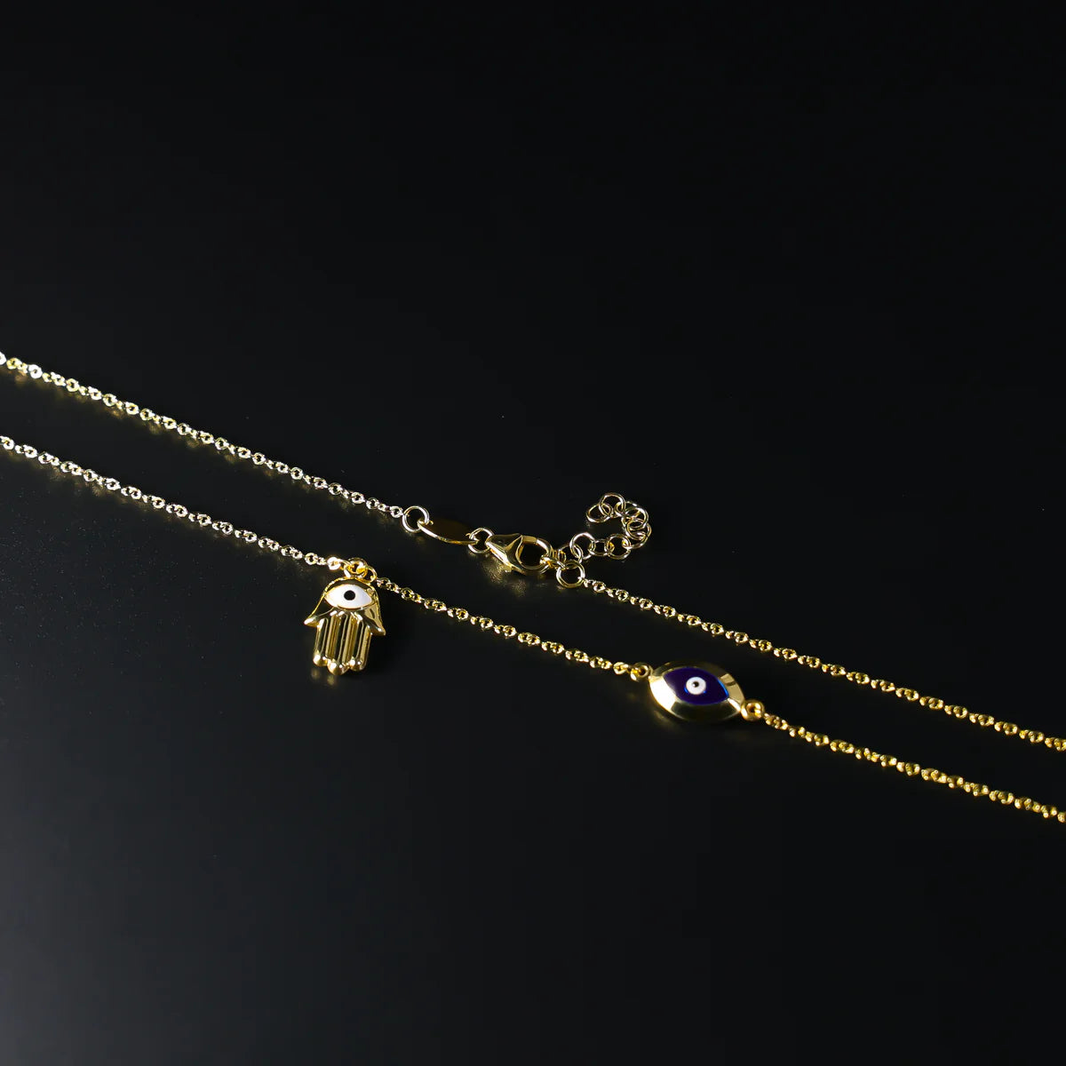 14K Yellow Gold Hamsa Hand & Evil Eye Protection Necklace