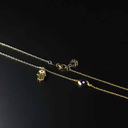 14K Yellow Gold Hamsa Hand & Evil Eye Protection Necklace
