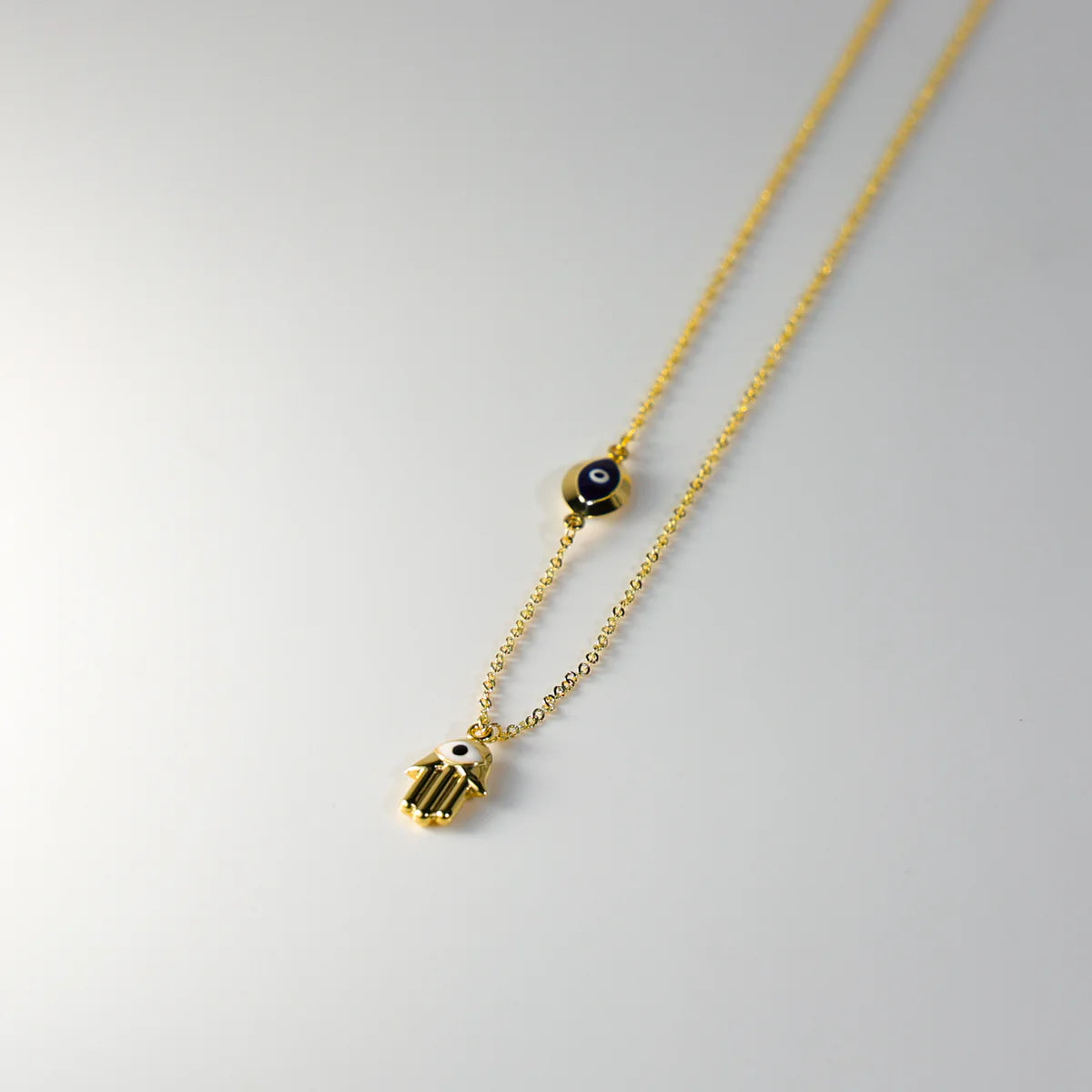 14K Yellow Gold Hamsa Hand & Evil Eye Protection Necklace