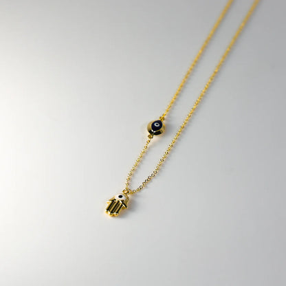 14K Yellow Gold Hamsa Hand & Evil Eye Protection Necklace