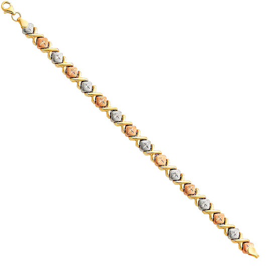 Tri-color gold bracelet on a white background available on the TX.ORO website.