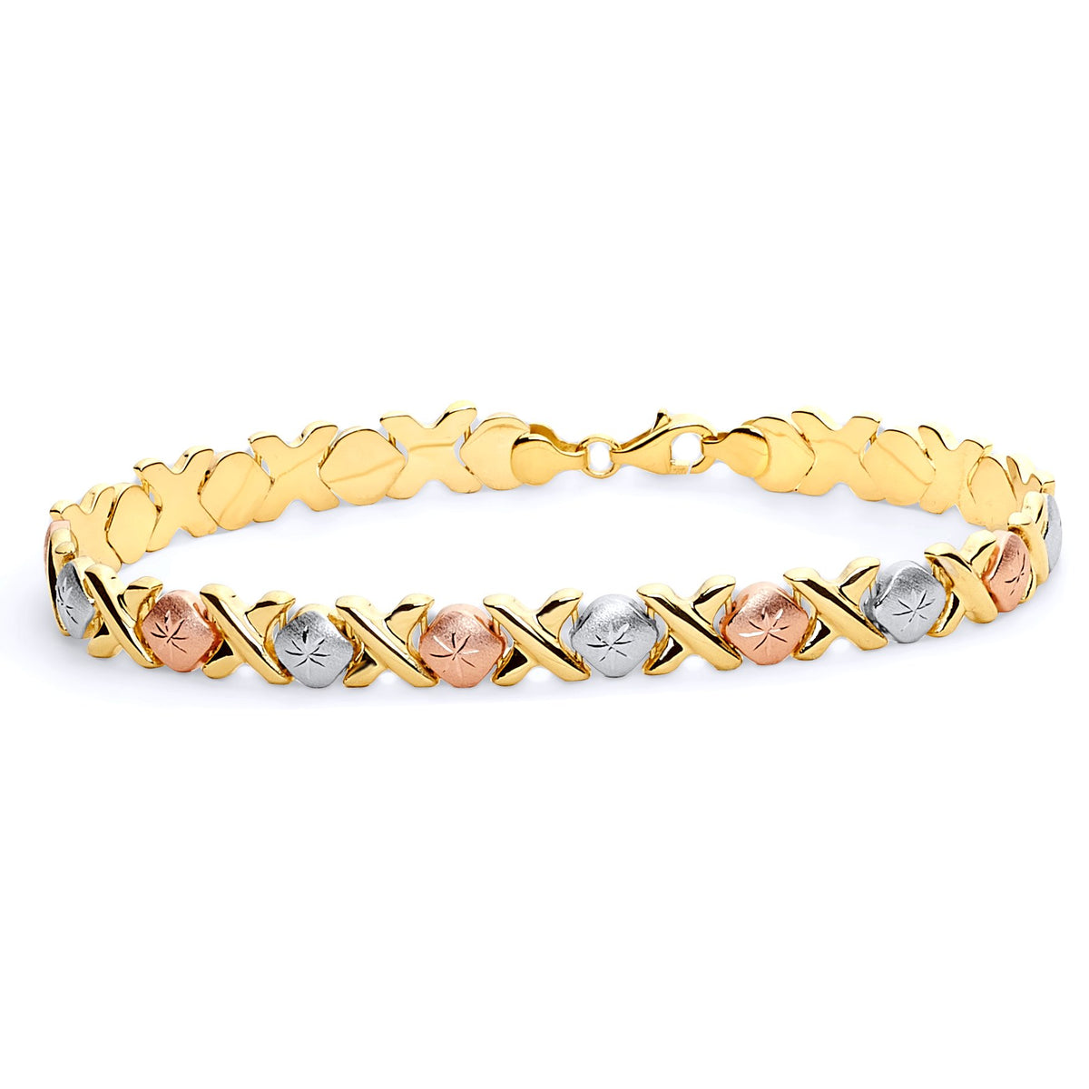 14K Tri-Color Gold Light Stampato Bracelet - Textured Diamond-Cut Finish
