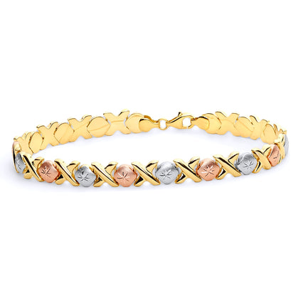 14K Tri-Color Gold Light Stampato Bracelet - Textured Diamond-Cut Finish