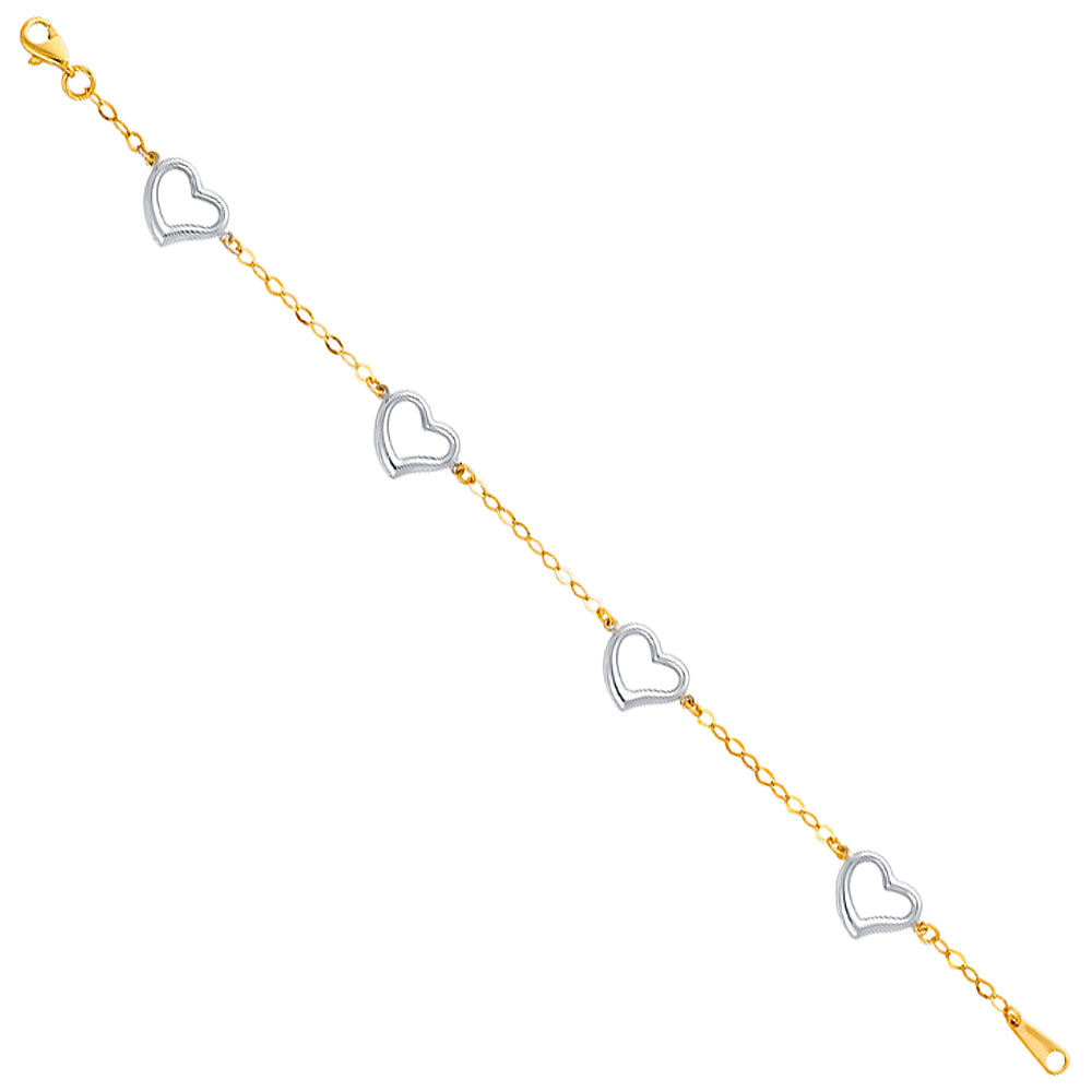 Gold and silver heart-shaped bracelet on a white background available on the TX.ORO website.