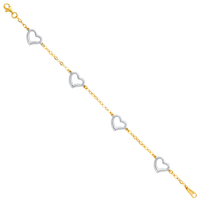 Gold and silver heart-shaped bracelet on a white background available on the TX.ORO website.