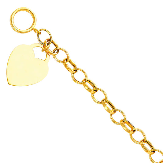 14K Yellow Gold Hollow Heart Pendant Bracelet Dainty Lightweight Chain for Women