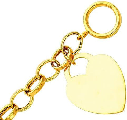 14K Yellow Gold Hollow Heart Pendant Bracelet Dainty Lightweight Chain for Women