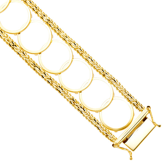 Gold bracelet with circular links on a white background available on the TX.ORO website.