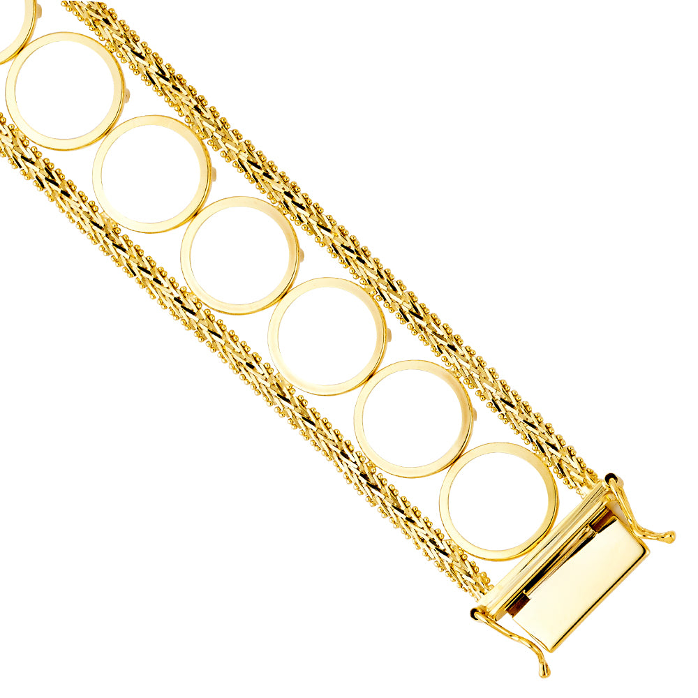 Gold bracelet with circular links on a white background available on the TX.ORO website.