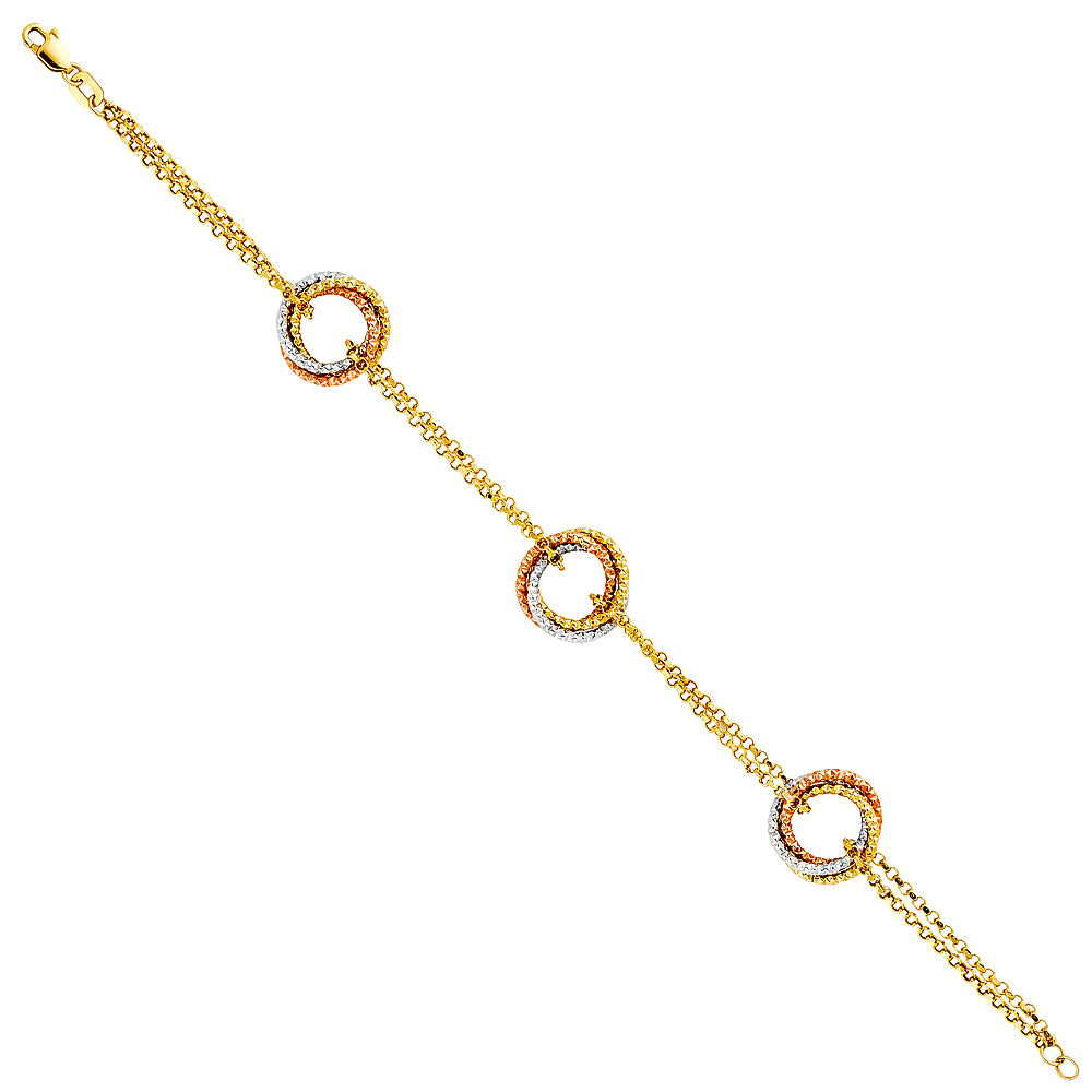 Gold bracelet with circular designs on a white background available on the TX.ORO website.
