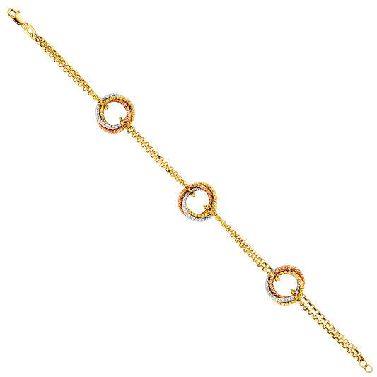 Gold bracelet with circular designs on a white background available on the TX.ORO website.