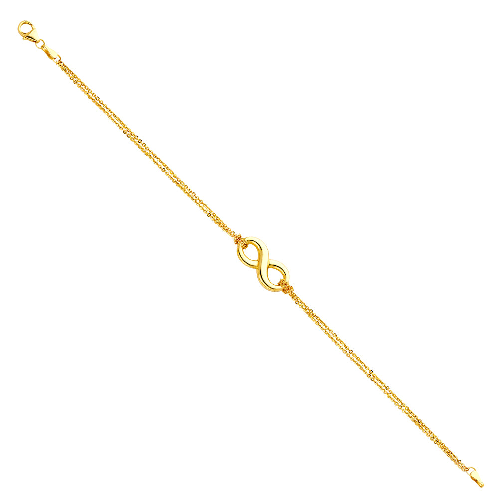 Gold bracelet with an infinity symbol on a white background available on the TX.ORO website.
