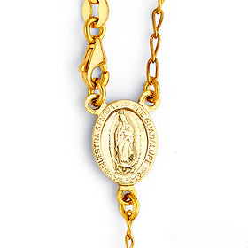 Gold necklace with a religious pendant on a white background availabe on TX.ORO website.