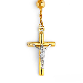 Gold crucifix pendant on a white background availabe on TX.ORO website.