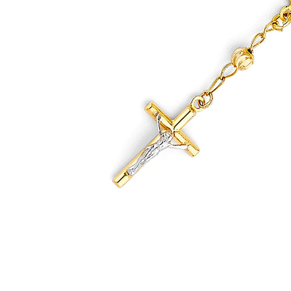 Gold necklace with a cross pendant on a white background availabe on TX.ORO website.