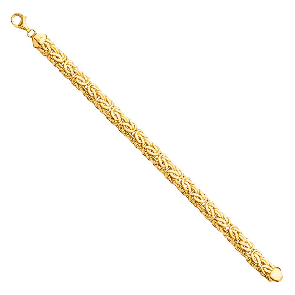 14K Yellow Gold Oval Hollow Byzantine Bracelet - Bold Unisex Luxury Chain Bracelet