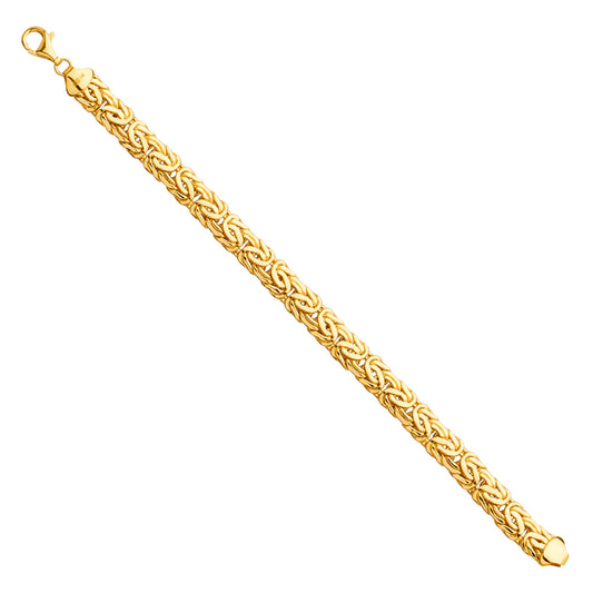 14K Yellow Gold Oval Hollow Byzantine Bracelet - Bold Unisex Luxury Chain Bracelet
