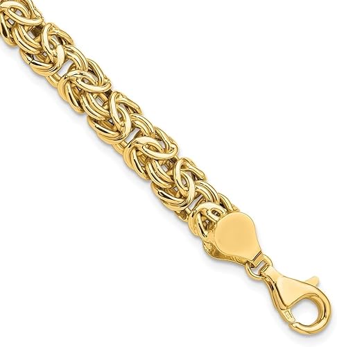 14K Yellow Gold Oval Hollow Byzantine Bracelet - Bold Unisex Luxury Chain Bracelet