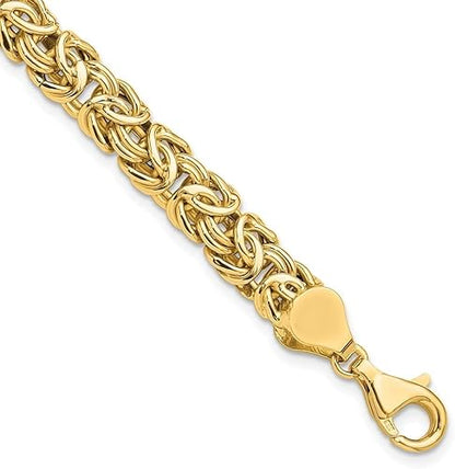 14K Yellow Gold Oval Hollow Byzantine Bracelet - Bold Unisex Luxury Chain Bracelet