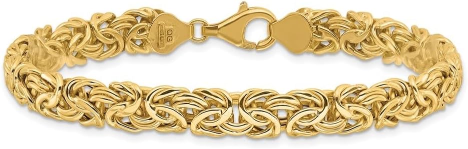 14K Yellow Gold Oval Hollow Byzantine Bracelet - Bold Unisex Luxury Chain Bracelet