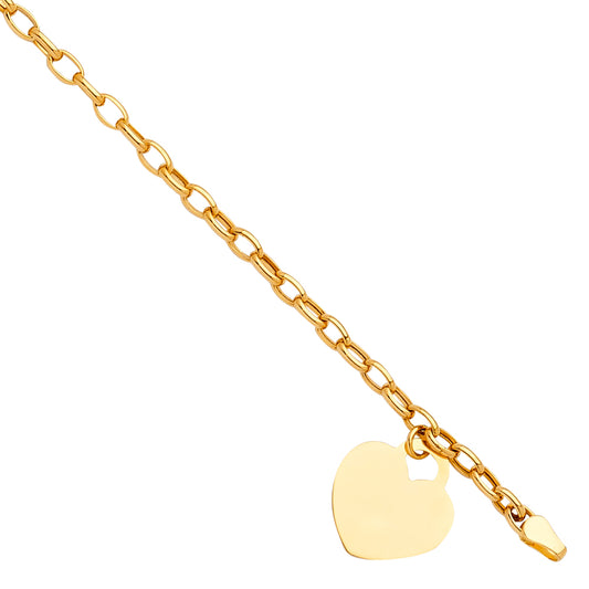 14K Yellow Gold Hollow Heart Pendant Bracelet Dainty Chain for Women - 7.5"