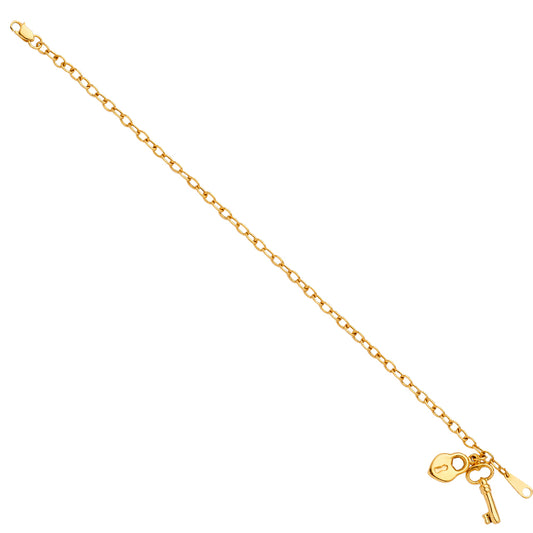 Gold chain necklace with a key pendant on a white background