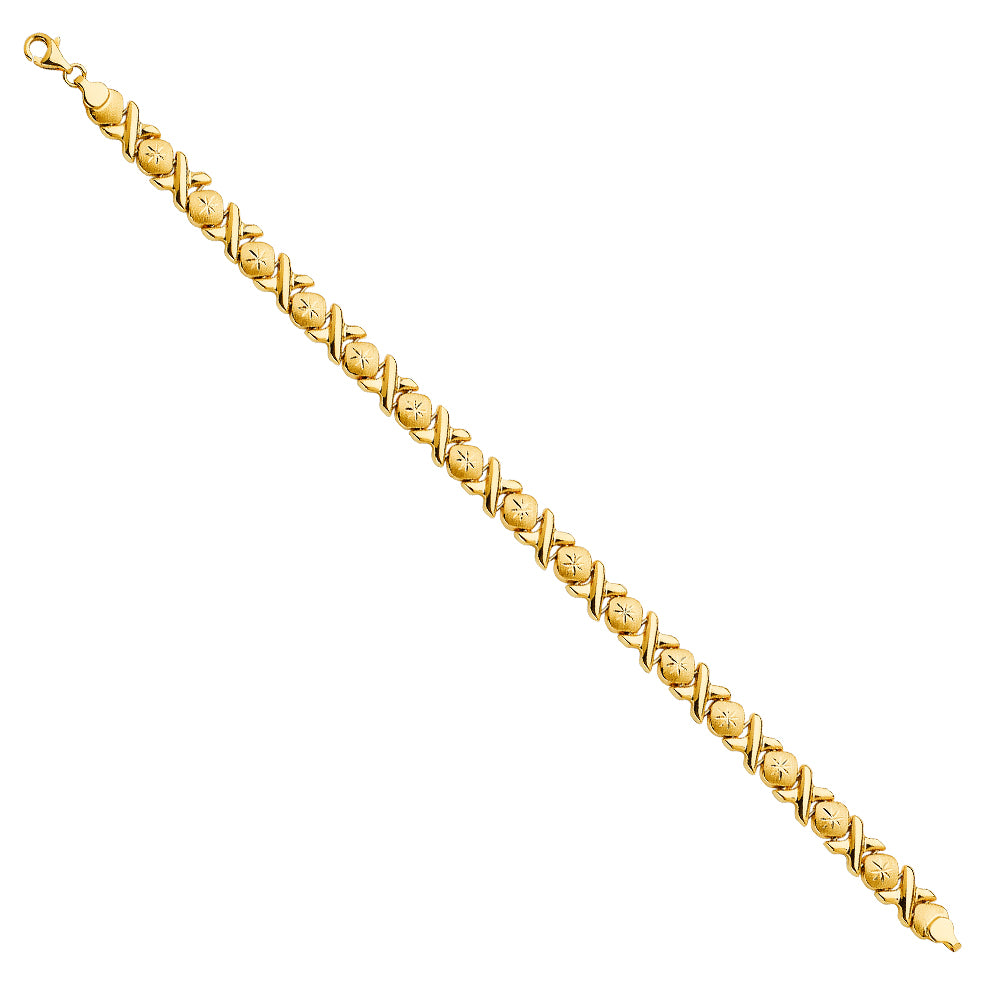 14K Yellow Gold Stampato XOXO Bracelet - Lightweight Fine Jewelry