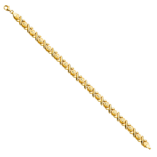 14K Yellow Gold Stampato XOXO Bracelet - Lightweight Fine Jewelry