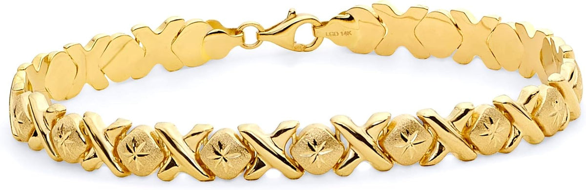14K Yellow Gold Stampato XOXO Bracelet - Lightweight Fine Jewelry