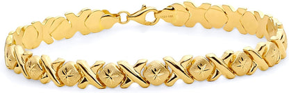 14K Yellow Gold Stampato XOXO Bracelet - Lightweight Fine Jewelry
