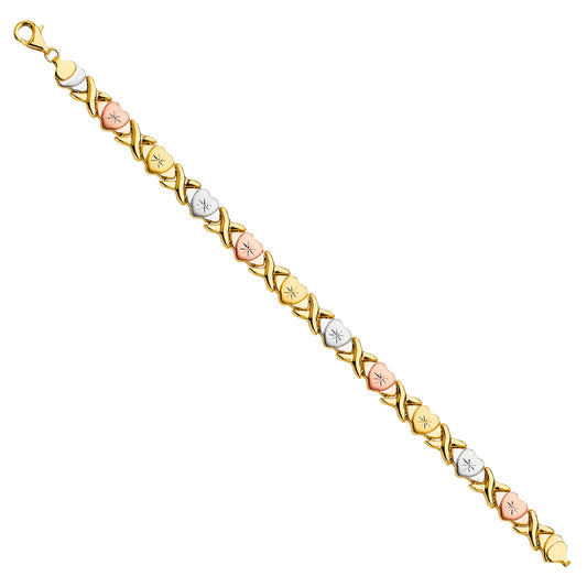Tri-color gold bracelet on a white background available on the TX.ORO website.