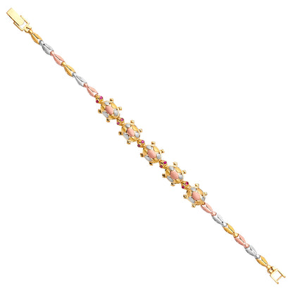 Multicolored bracelet with gold, silver, and pink tones on a white background available on the TX.ORO website.
