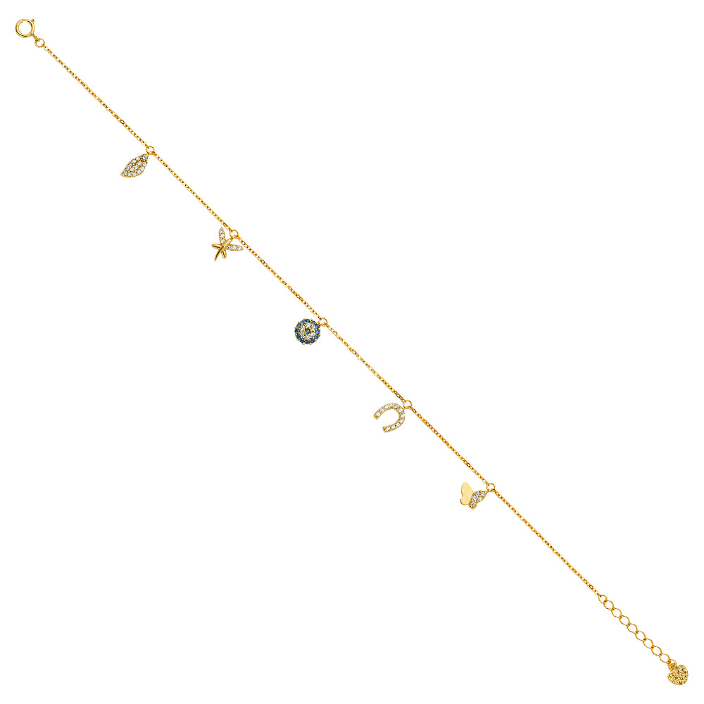 14K Yellow Gold Cubic Zirconia Dangling Lightweight Bracelet for Women