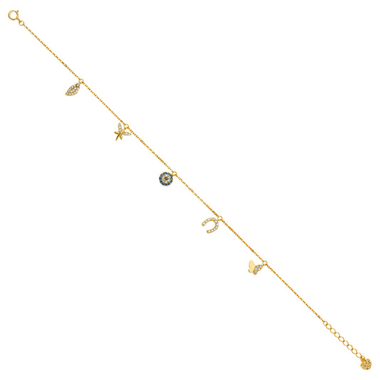 14K Yellow Gold Cubic Zirconia Dangling Lightweight Bracelet for Women