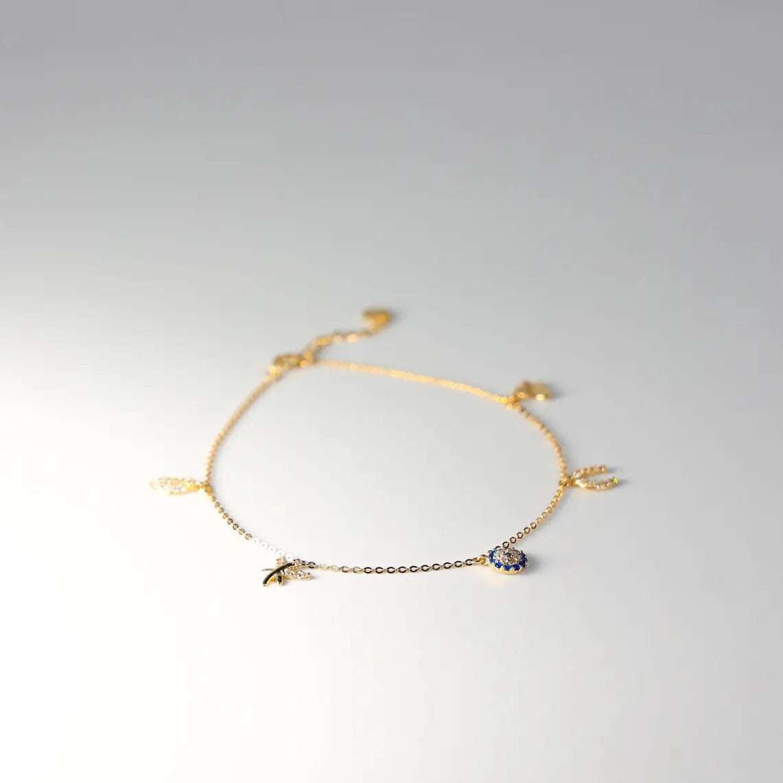 14K Yellow Gold Cubic Zirconia Dangling Lightweight Bracelet for Women