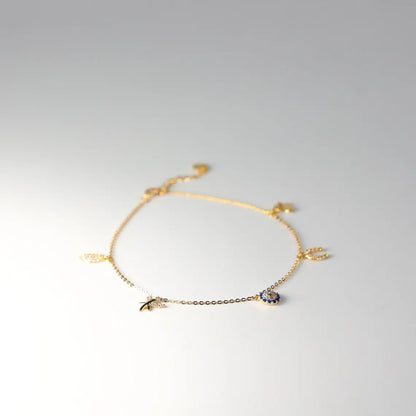 14K Yellow Gold Cubic Zirconia Dangling Lightweight Bracelet for Women