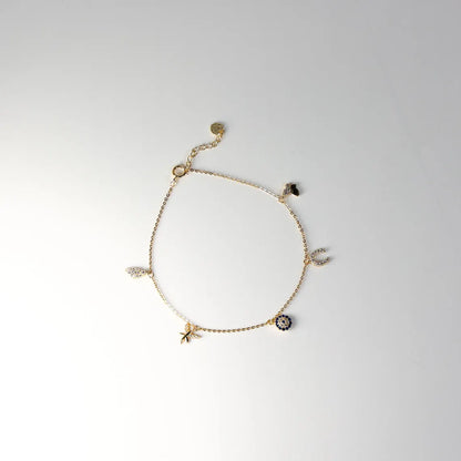 14K Yellow Gold Cubic Zirconia Dangling Lightweight Bracelet for Women