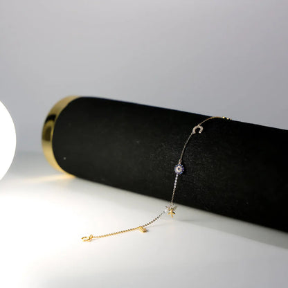 14K Yellow Gold Cubic Zirconia Dangling Lightweight Bracelet for Women