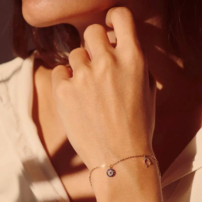14K Yellow Gold Cubic Zirconia Dangling Lightweight Bracelet for Women