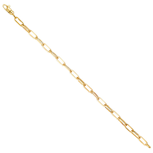 14K Yellow Gold 4.0mm Hollow Paperclip Chain Bracelet 7.25" - Unisex Fine Jewelry