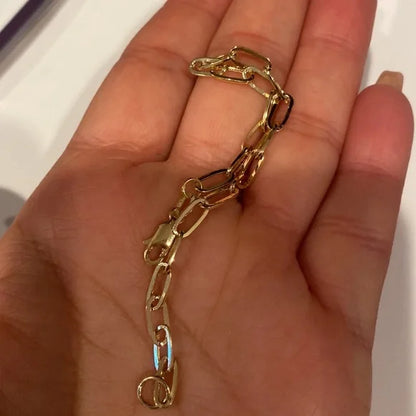 14K Yellow Gold 4.0mm Hollow Paperclip Chain Bracelet 7.25" - Unisex Fine Jewelry