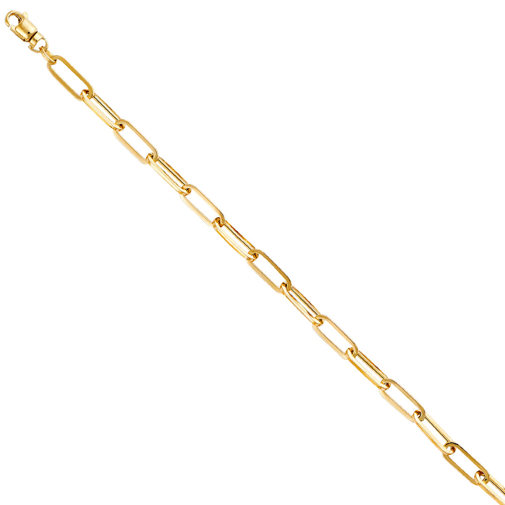 14K Yellow Gold 5.5mm Hollow Paperclip Chain Bracelet - Unisex Fine Jewelry